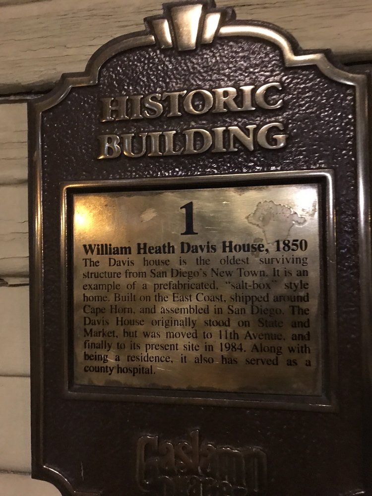 Historic building plaque for the William Heath Davis House, 1850, in the Gaslamp Quarter